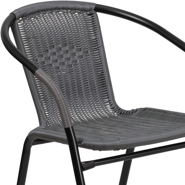 2 Pack Black Rattan Indoor-Outdoor Restaurant Stack Chair