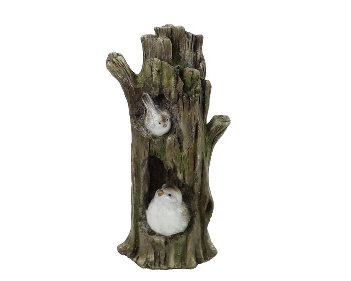 Alpine Birds in a Tree Trunk Statue - QWR1046