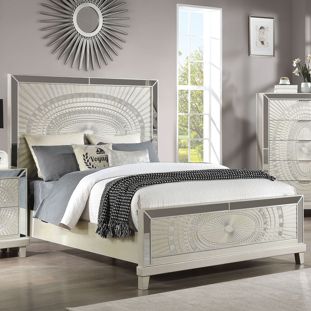 Luela Glam Champagne Wood 5 piece Panel Bedroom Set with USB Port by Furniture of America