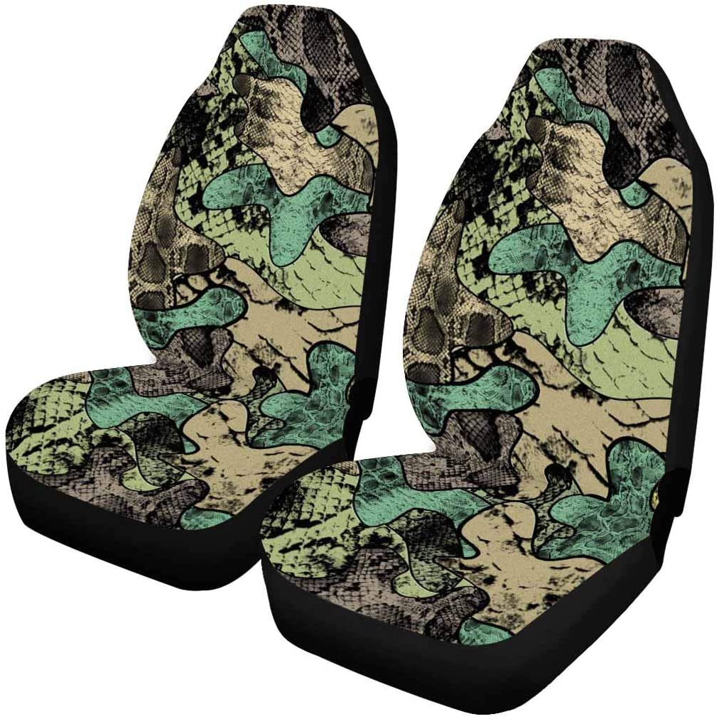 KXMDXA Set of 2 Car Seat Covers Camouflage Pattern in Green Color Universal Auto Front Seats Protector Fits for Car，SUV Sedan，Truck