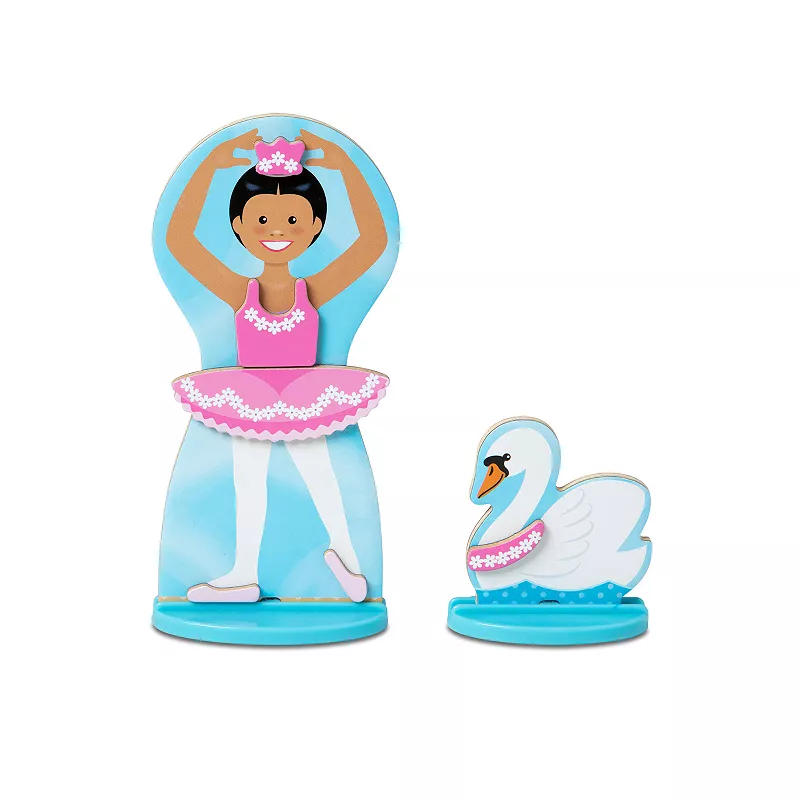 Melissa and Doug Ballerina And Fairy Magnetic Dress-Up Double-Sided Wooden Doll And Swan Pretend Play Set