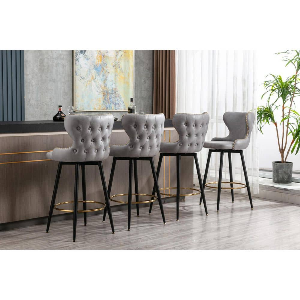 ANBAZAR 29 in.H Gray Low Back Metal Frame, 28.7 in.H Stool, Bar Stool with Fabric Seat and Footrest Set of 2 WJZ-136F