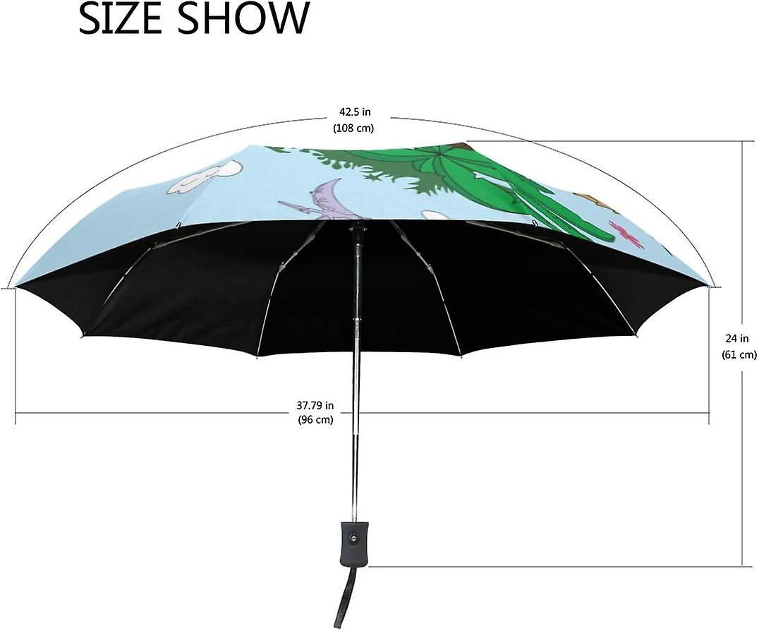 Travel Umbrella Automatic Windproof Foldable Umbrella Dinosaurs Forest World