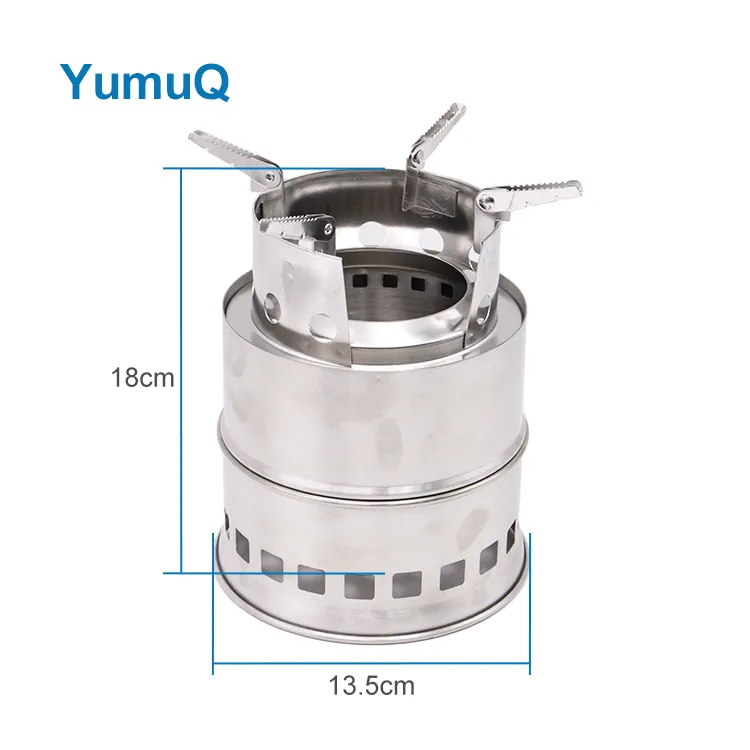 YumuQ 18cm Double Layer Stainless Steel Portable Foldable Wood Burning Camping Stove For Outdoor Hiking