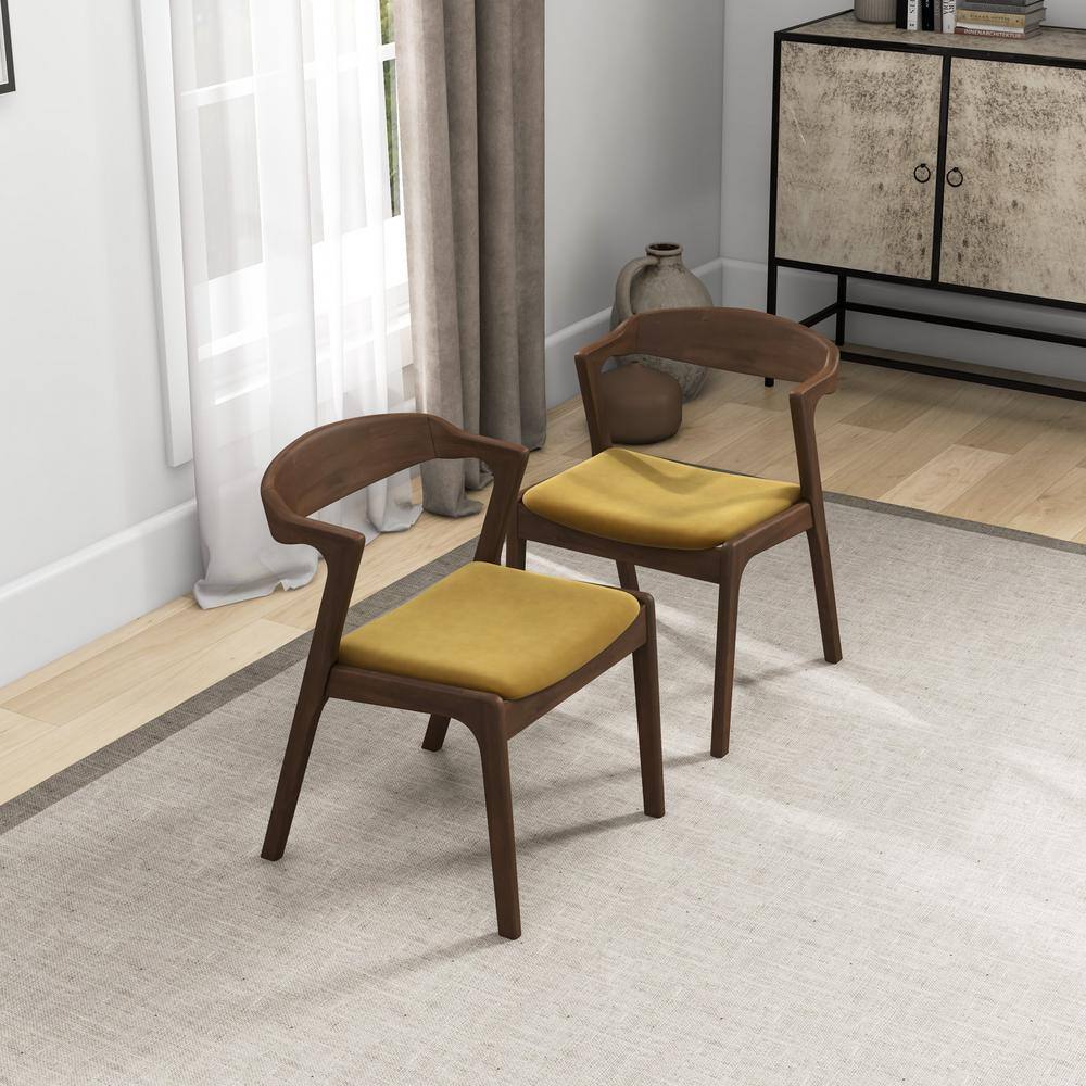 Roxy Mid-Century Modern Dark Yellow Velvet Dining Chair (Set of 2) HMD01869