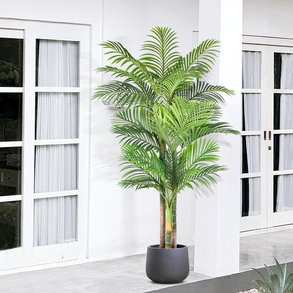 6ft Triple Golden Cane Palm Artificial Tree Large Tropical Palm Tree Fake Plant in Pot for Indoor Outdoor Office Home Decor