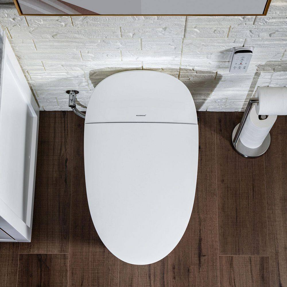 WOODBRIDGE Intelligent Chair Height 1.0 GPF 1.6 GPF Elongated Toilet in White with Auto Flush and Foot Sensor Operation HT0060