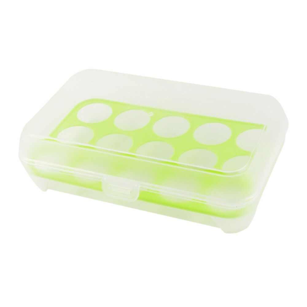 Plastic Rectangle Shaped 15 Slots Eggs Holder Storage Container Box Green Clear   Clear  Green