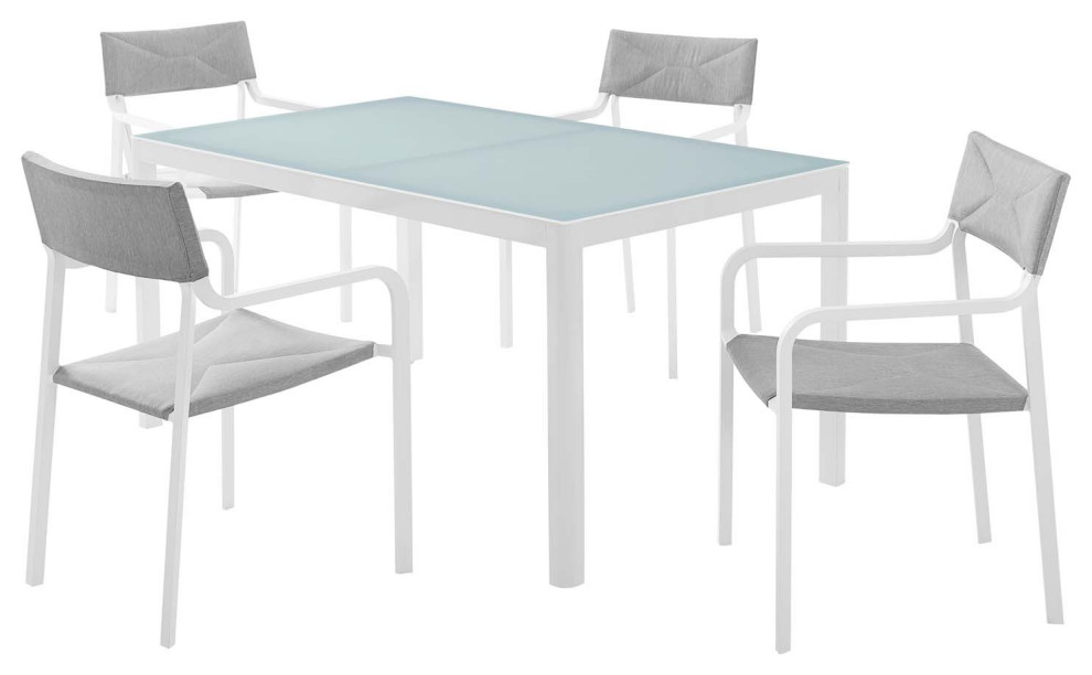 Side Dining Chair and Table Set  Aluminum  Metal  White Gray  Outdoor   Contemporary   Outdoor Dining Sets   by House Bound  Houzz