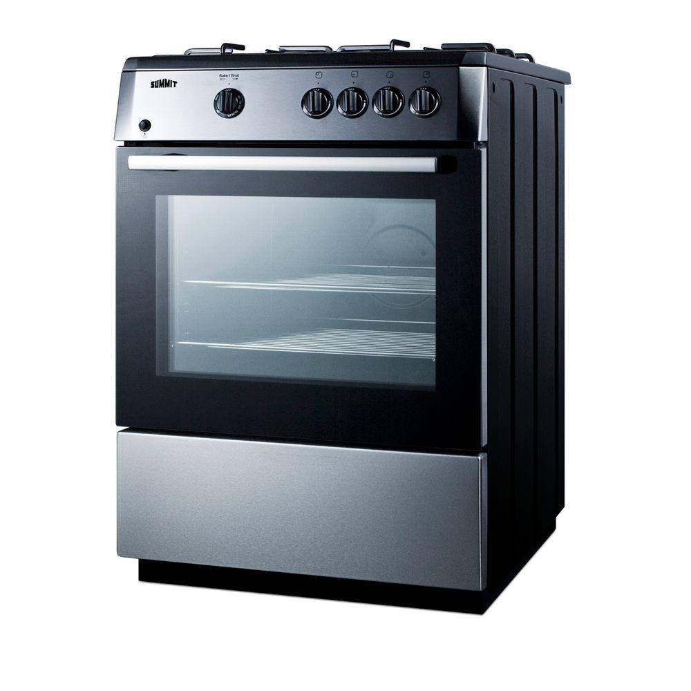 Summit Appliance 24 in. 2.7 cu. ft. Slide-In Gas Range in Stainless Steel and Black PRO24G