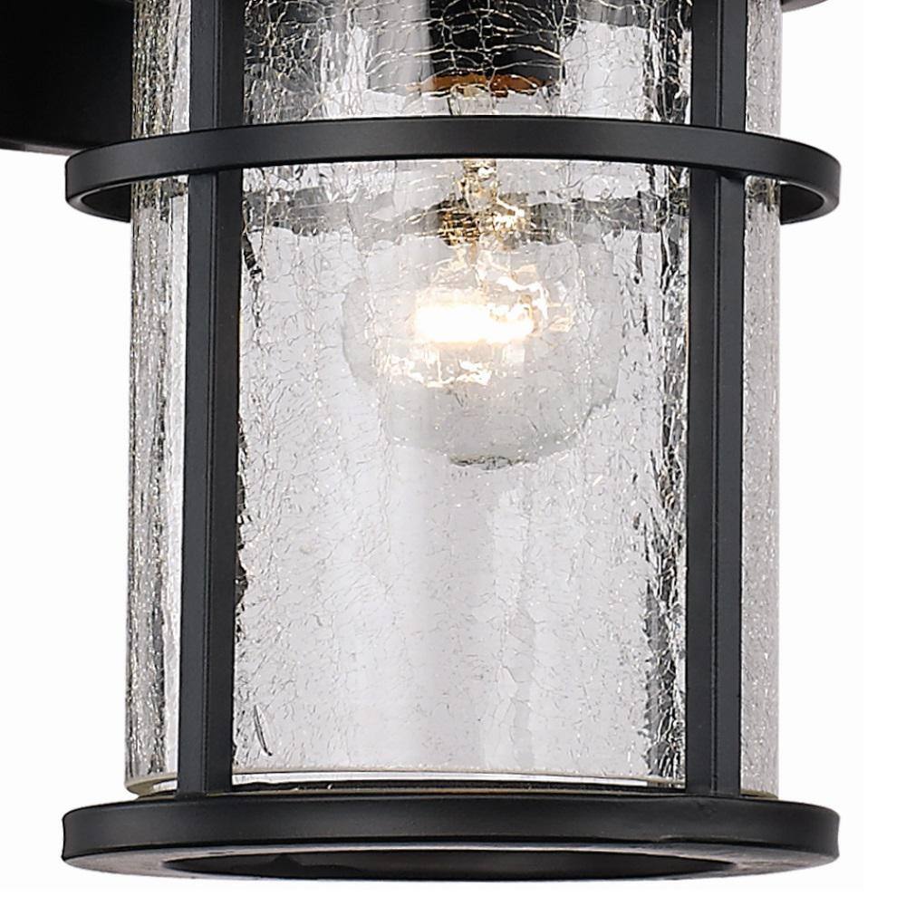 Bel Air Lighting Avalon 11 in. 1-Light Black Outdoor Wall Light Fixture with Clear Crackled Glass 40380 BK