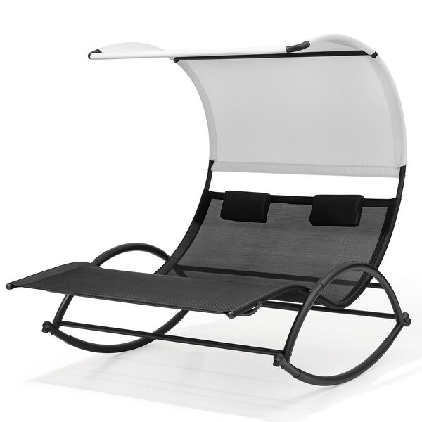 Outdoor Double Chaise Lounge Chair Rocking Lounger with Sunshade Canopy