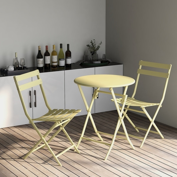 3Piece Patio Bistro Set of Foldable Round Table and Chairs，Yellow