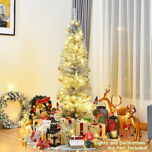 6 Feet Artificial Pencil Christmas Tree with Electroplated Technology