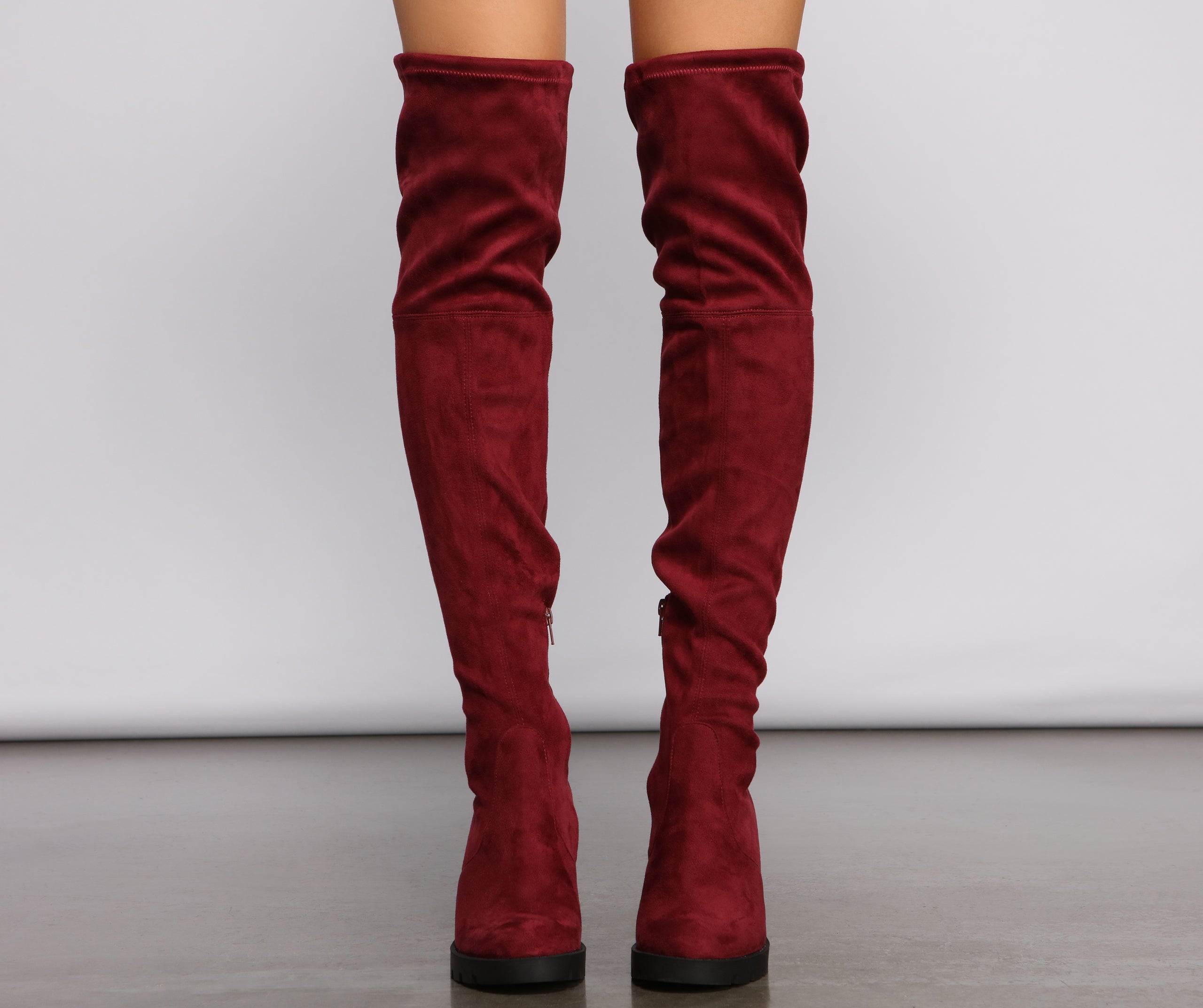 Faux Suede Over The Knee Lug Sole Boots