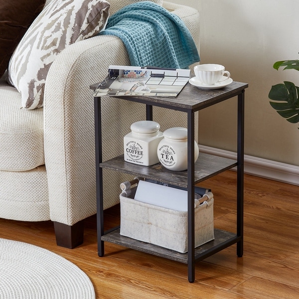 VECELO， (1PCS/2PCS) Modern Narrow Side Table with 3-tier Storage Shelves