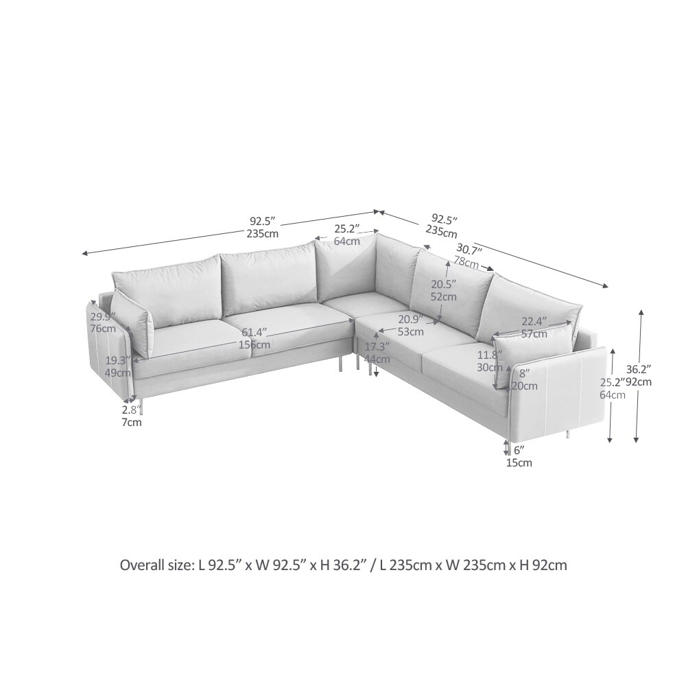 Technical Leather Sofa Sets L shape Sectional with Chaise  Dark Gray