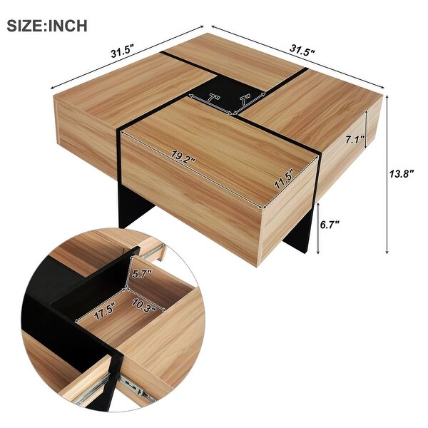 31.5 in. Square Cocktail Coffee Table Extendable Sliding Tabletop