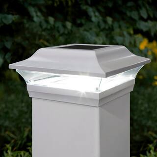 CLASSY CAPS Imperial 5 in. x 5 in. Outdoor White Cast Aluminum LED Solar Post Cap (2-Pack) SL214W