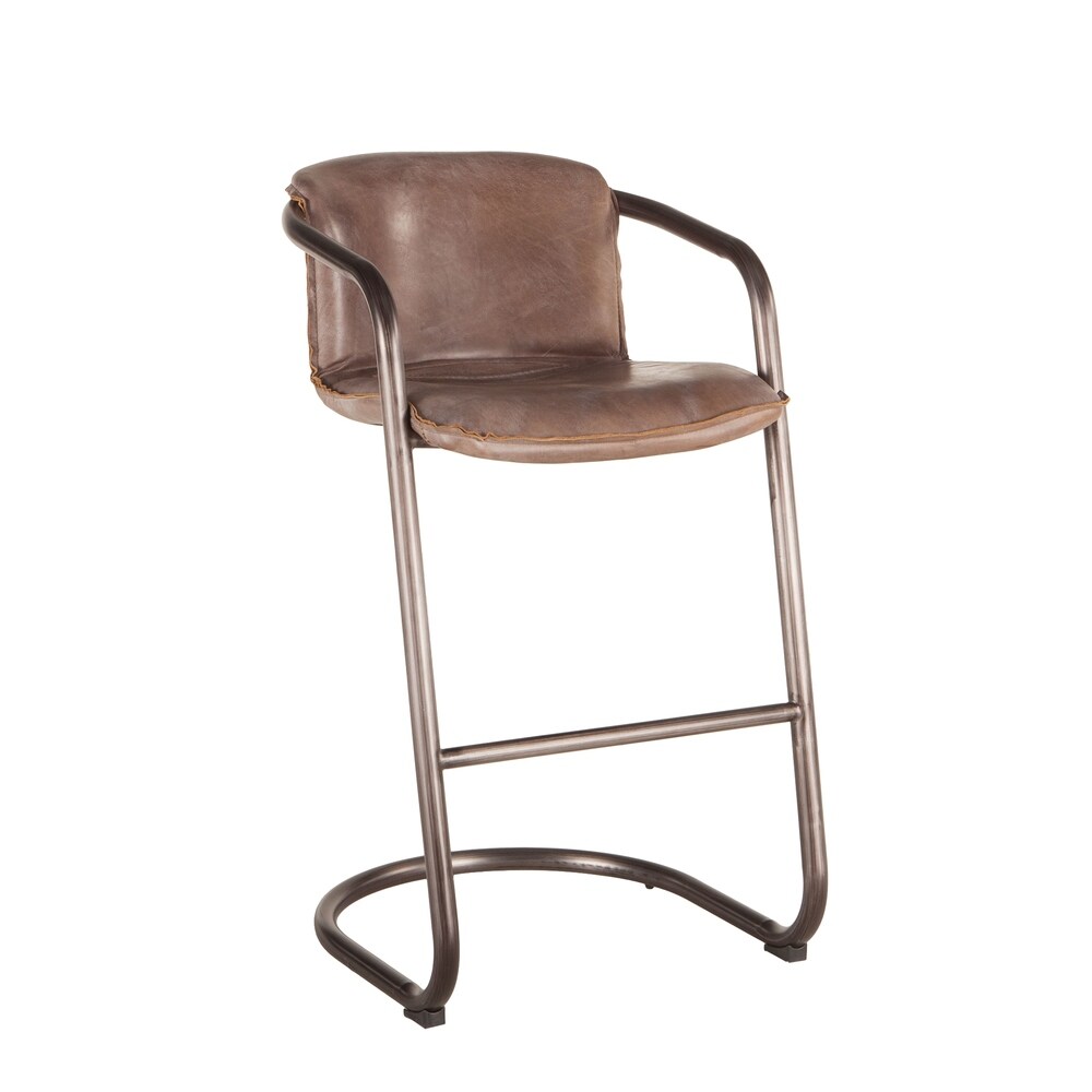 Chiavari Set of 2 Distressed Jet Brown Leather Bar Chairs