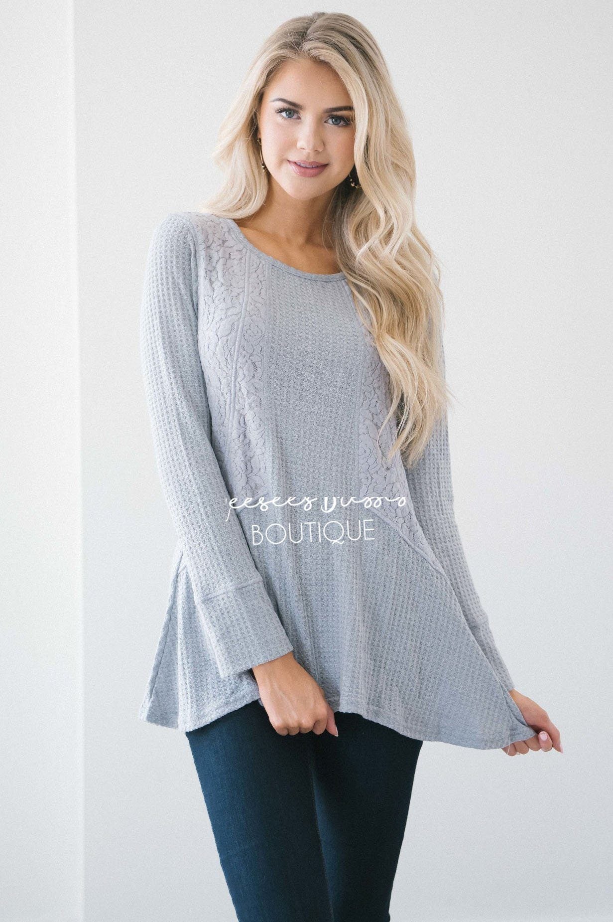 Gray Thermal Lace Insert Top