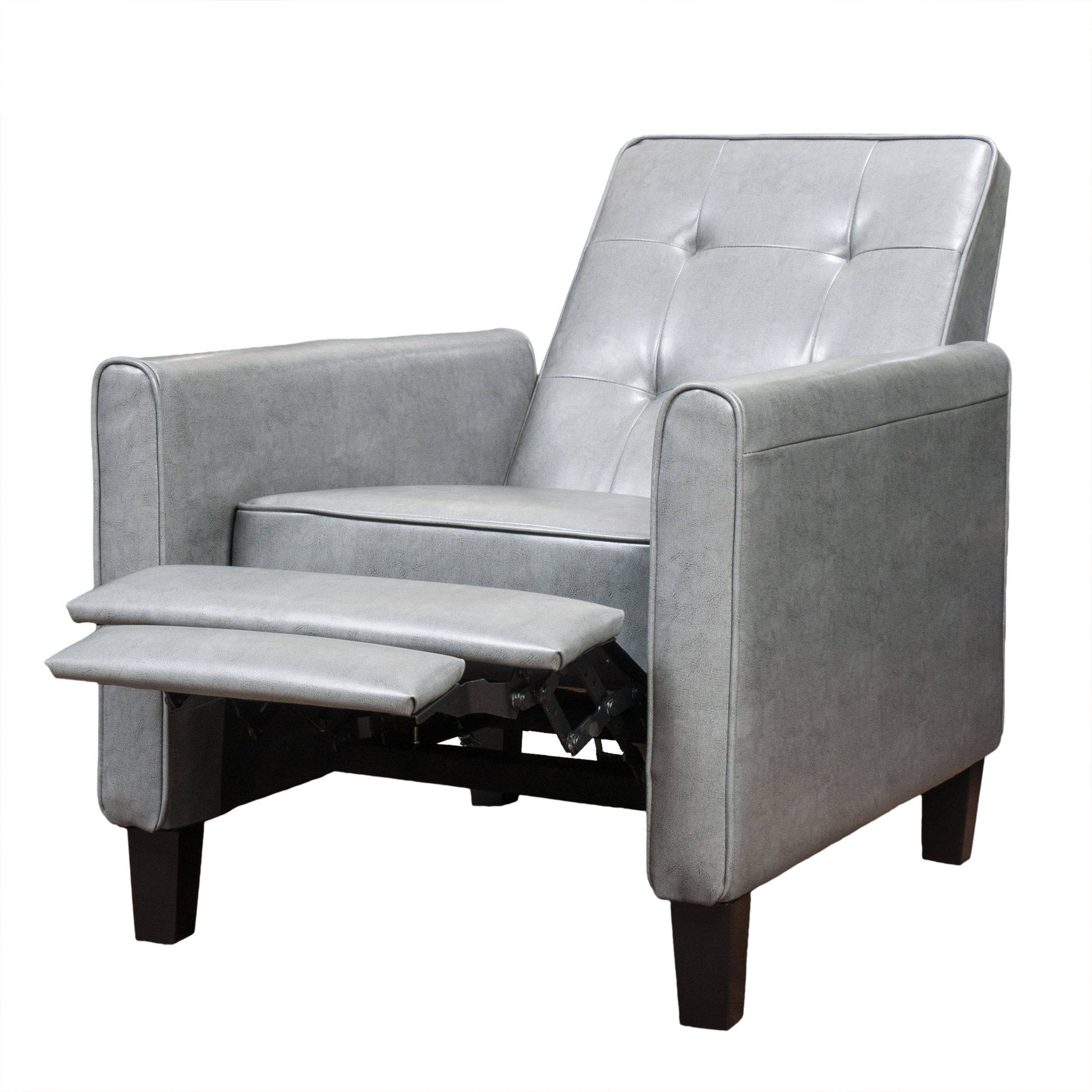 Elan Contemporary Tufted Dark Gray Bonded Leather Recliner with Tapered Legs