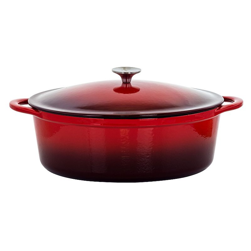 MegaChef Pro 7 Quarts Oval Enameled Cast Iron Casserole in Red