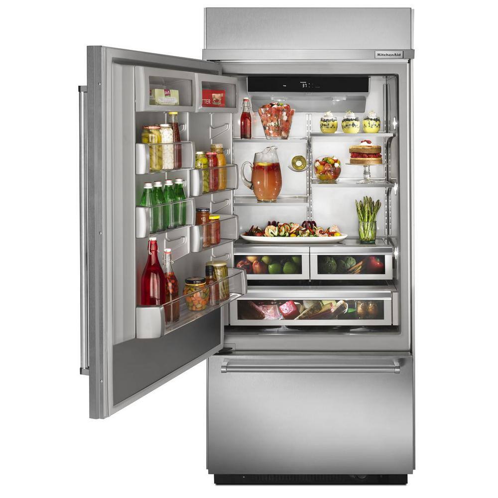 KitchenAid 20.9 cu. ft. Built-In Bottom Freezer Refrigerator in Stainless Steel with Platinum Interior KBBL306ESS