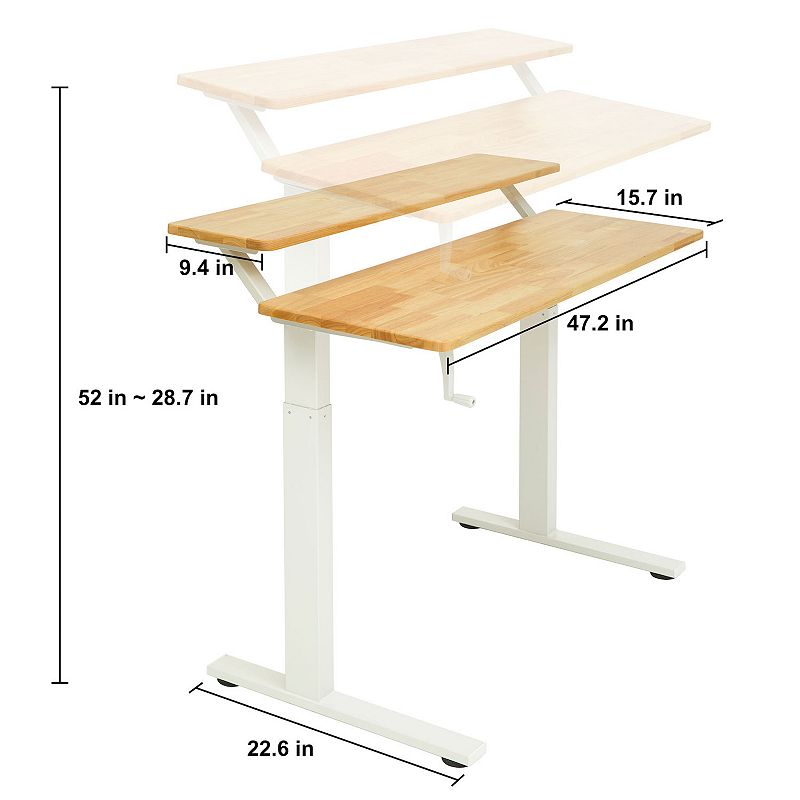 SDADI Adjustable Height Steel Frame 2 Tier Standing Desk w/ Crank， Black/Teak