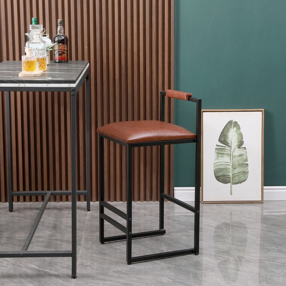 Modern Set of 2 Counter Height Bar Stools for Kitchen PU Leather Upholstered Barstools with Back Armless Dining Chairs