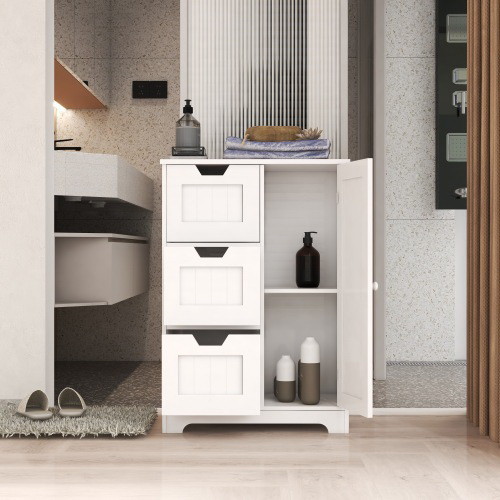 White freestanding storage cabinet for bathroom an...