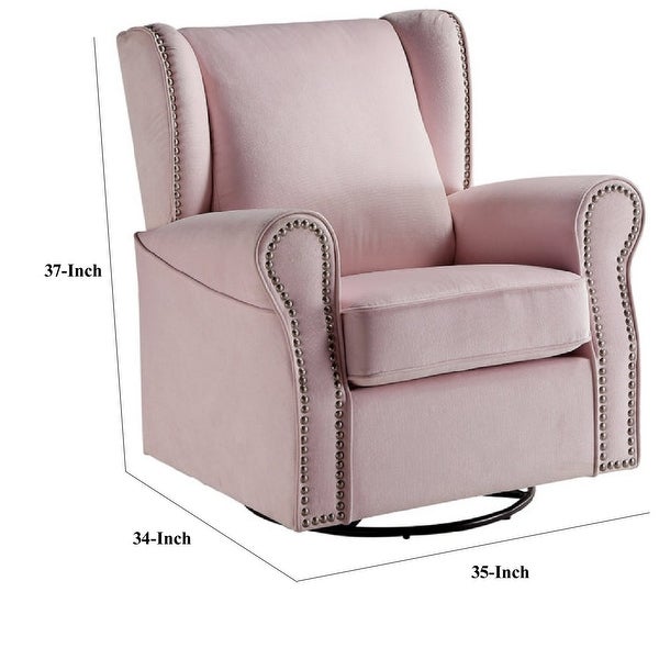 35 Inch Accent Swivel Chair， Glider， Nailhead Trim， Light Pink