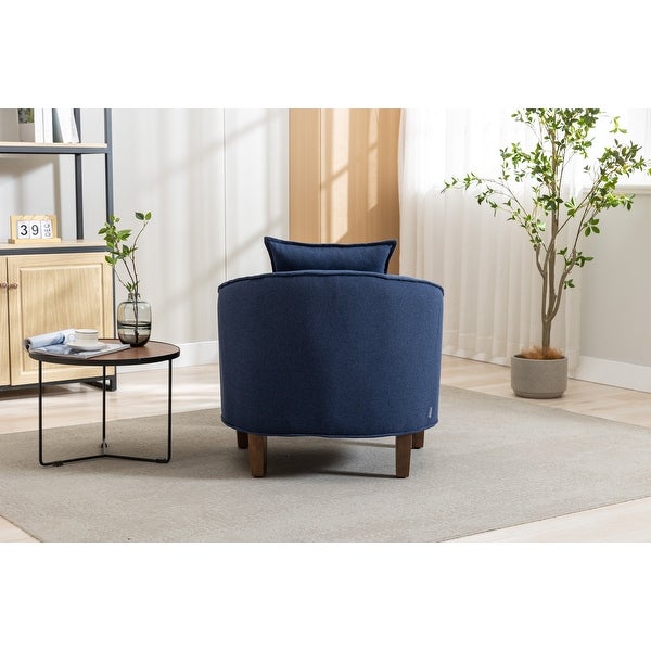 Modern Accent Chair with Ottoman， Mid Century Barrel Chair Lounge Chairs Upholstered Round Armchairs for Living Room， Navy