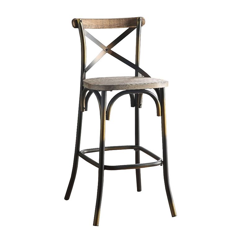 Wood and metal Bar Height Chair with X Style Panel back， Antique Copper