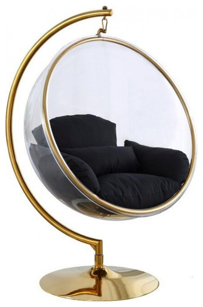 Luna Metal Acrylic Swing Bubble Accent Chair With Stand    Gold Base   Contemporary   Hanging Chairs   by HomeCraftDecor  Houzz