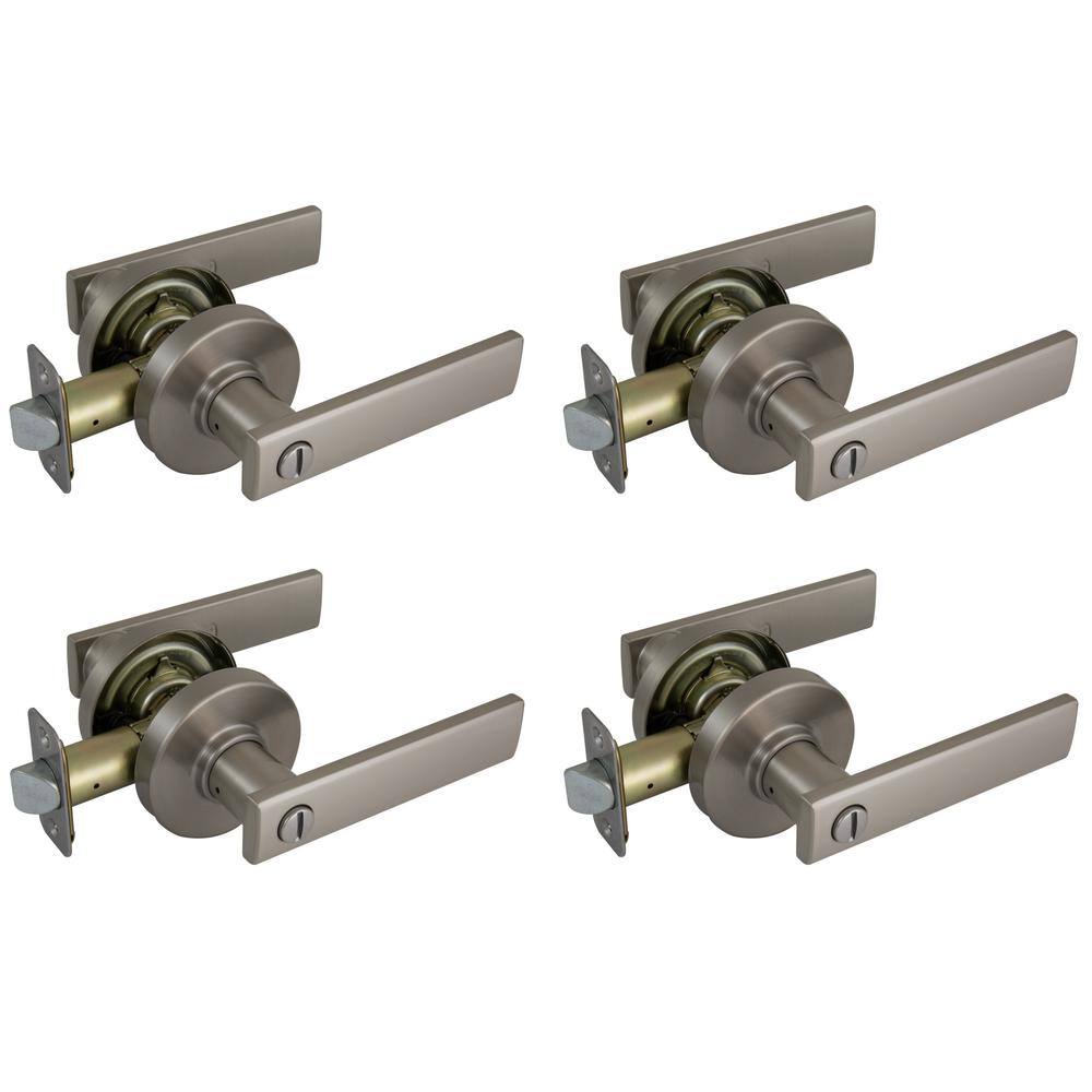 Defiant Westwood Satin Nickel Bed and Bath Door Handle with Round Rose (4-Pack) LP1X201CD4