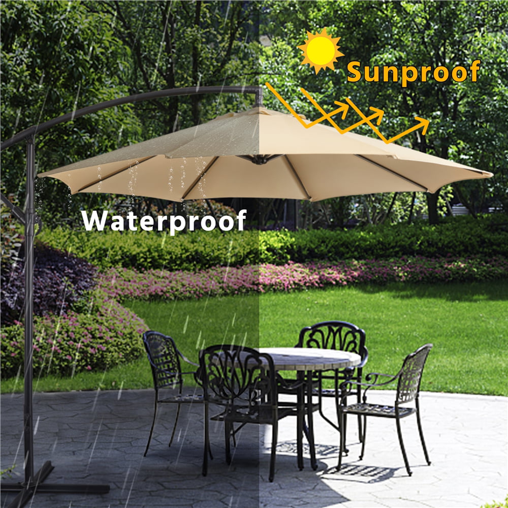 SMILE MART 9 Foot Offset Cantilever Patio Umbrella with Crank, Tan