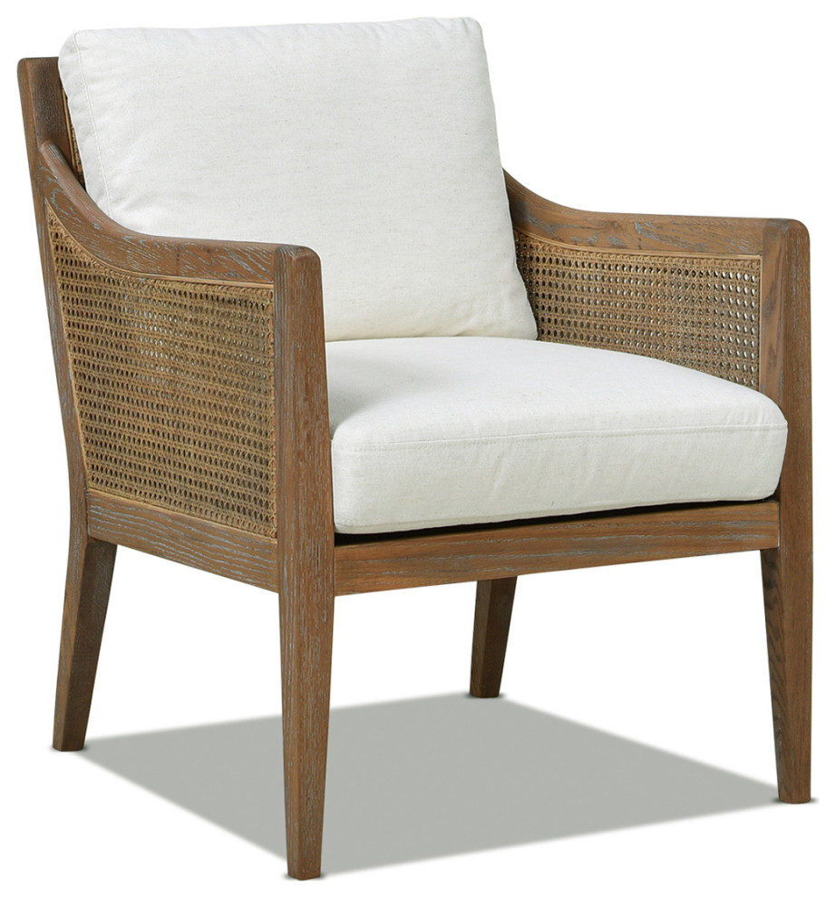 Ontario 24.5 quotRattan Wicker Upholstered Accent Arm Chair  Natural White   Tropical   Armchairs And Accent Chairs   by Jennifer Taylor Home  Houzz