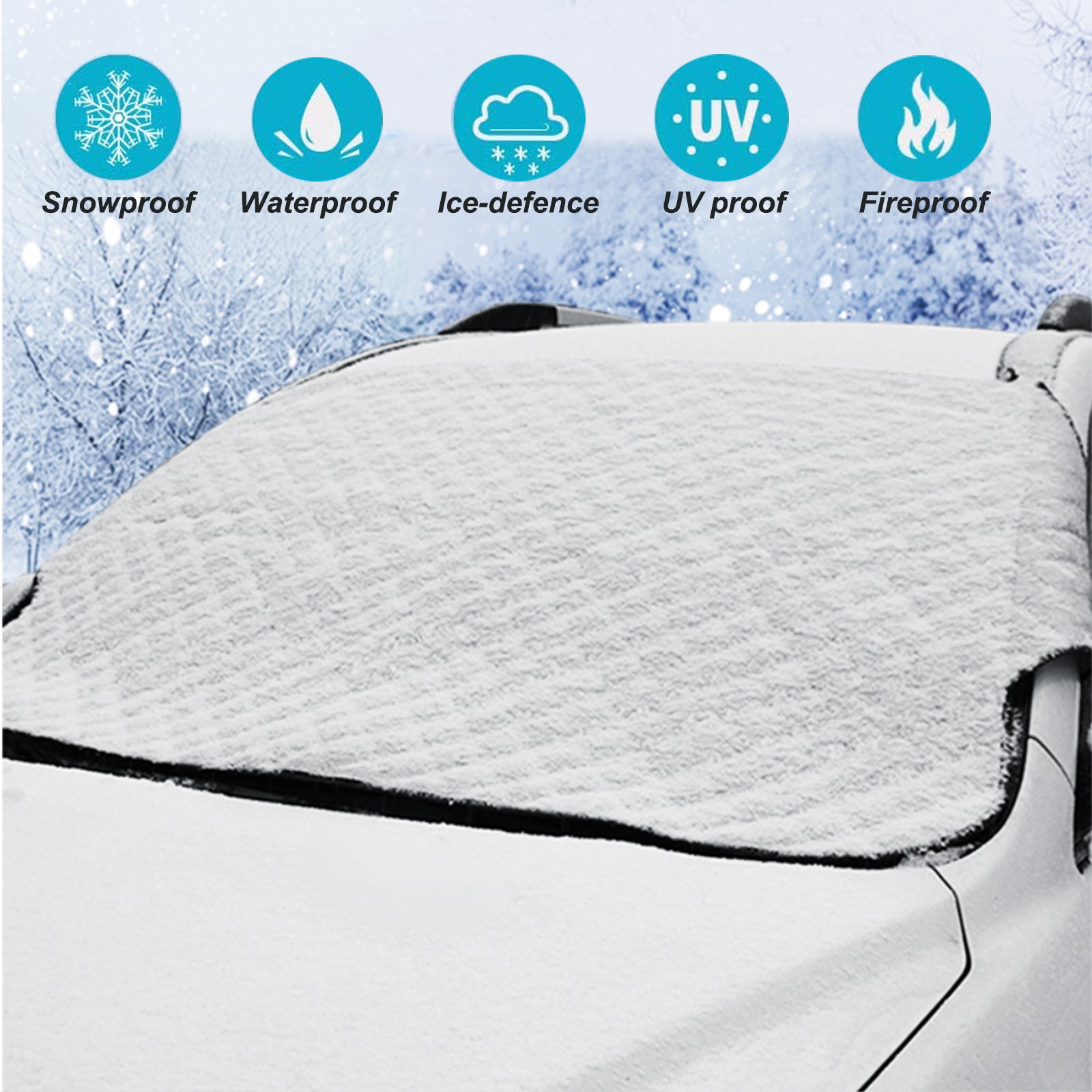 CGACOL Car Windshield Snow Cover Windshield Winter Cover Large 5 Layers Thickness Snow Protector Covers Sun Shade with Side Mirrors Cover for Snow Ice Sun Frost Protection， 63