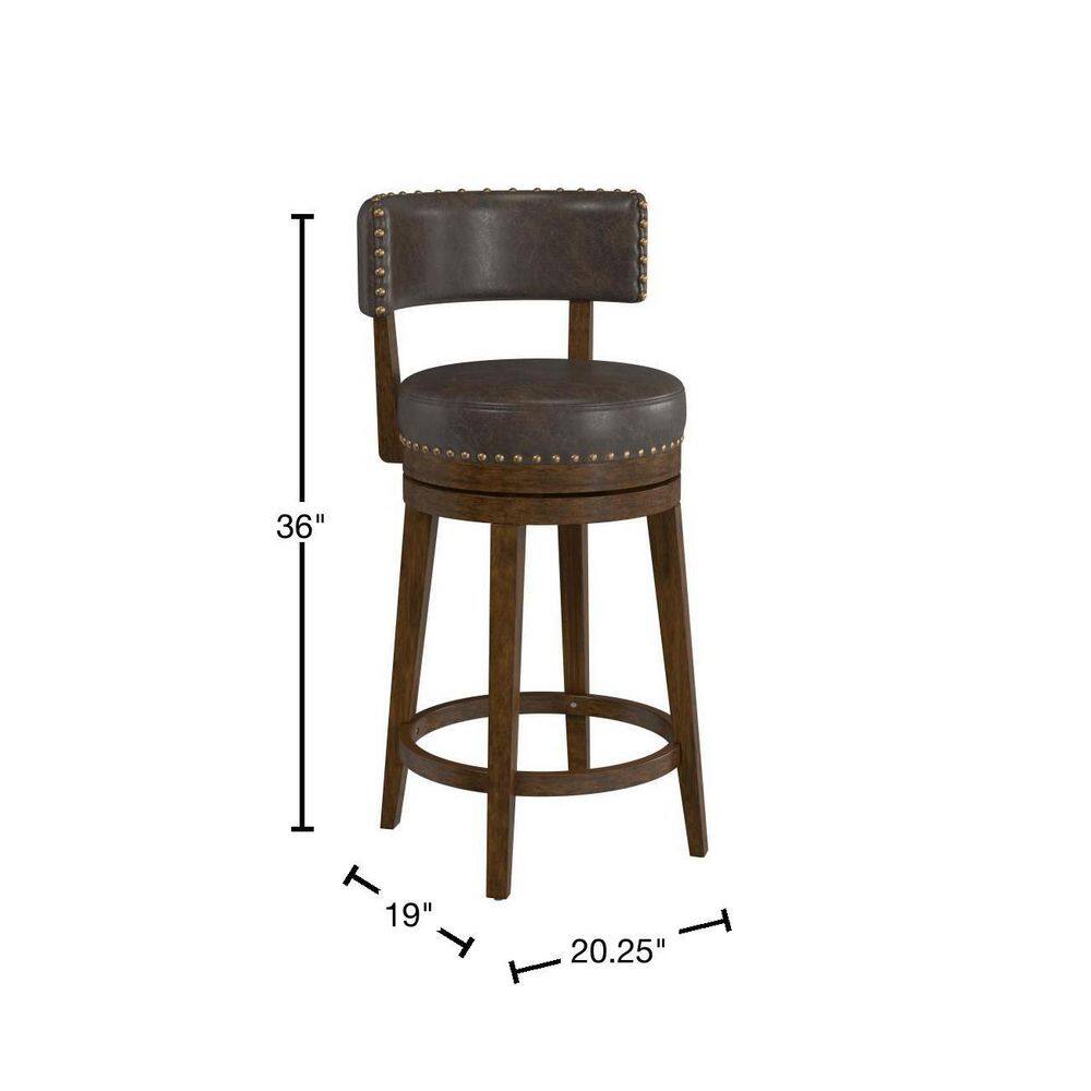 Hillsdale Furniture Lawton 36 in. Brown Low Back 27 in. Swivel Counter Stool with Aged Brown Faux Leather seat and back with Nail head trim 4839-826P