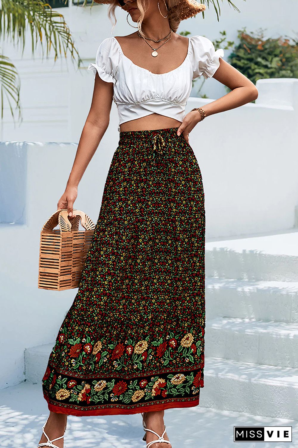 High Waist Floral Boho Skirt Dress