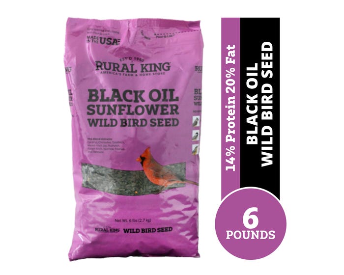 Rural King Black Oil Sunflower， Wild Bird Seed， 6 lb. Bag