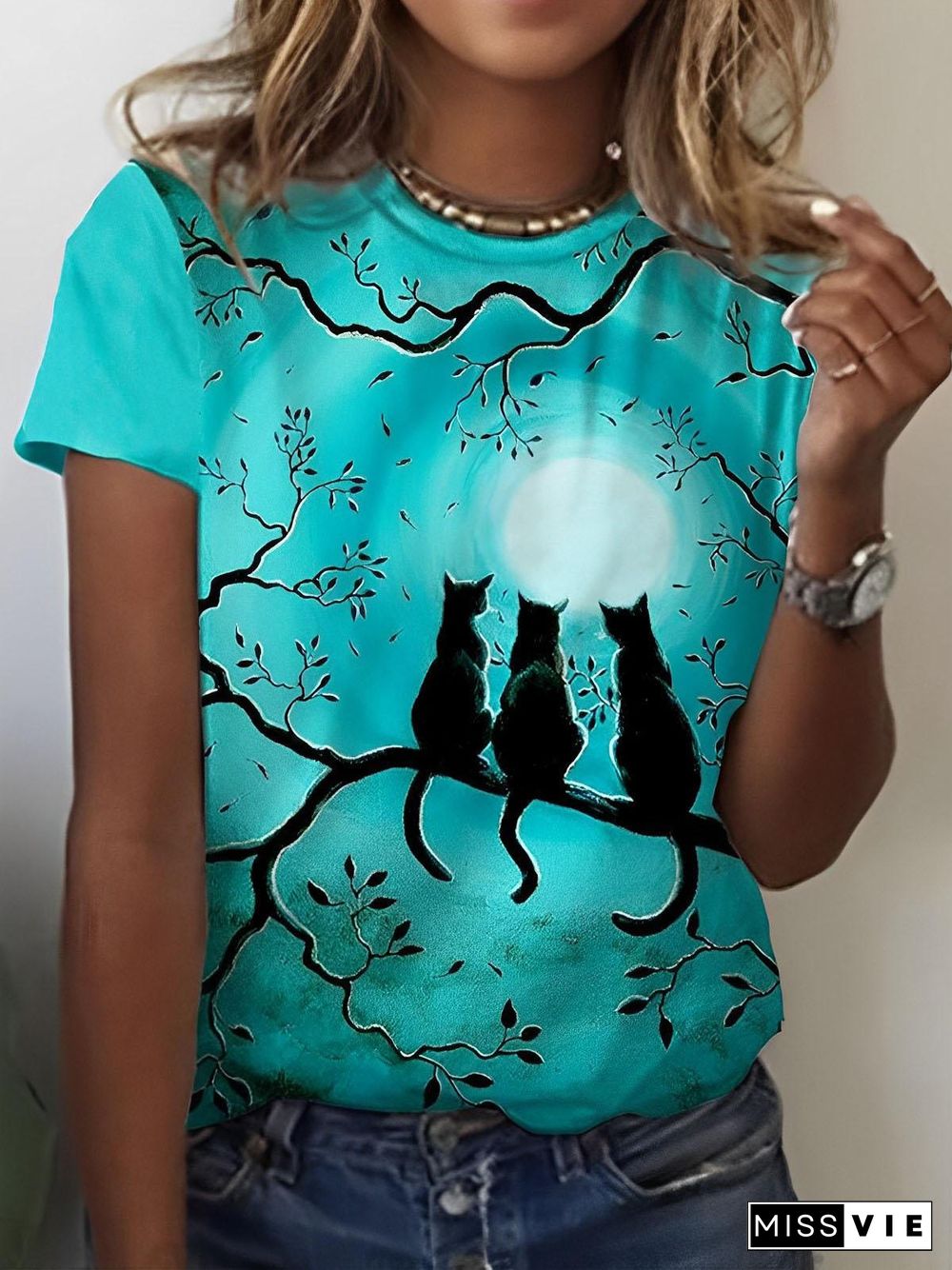 Animal Cat Print Short Sleeve T-shirt