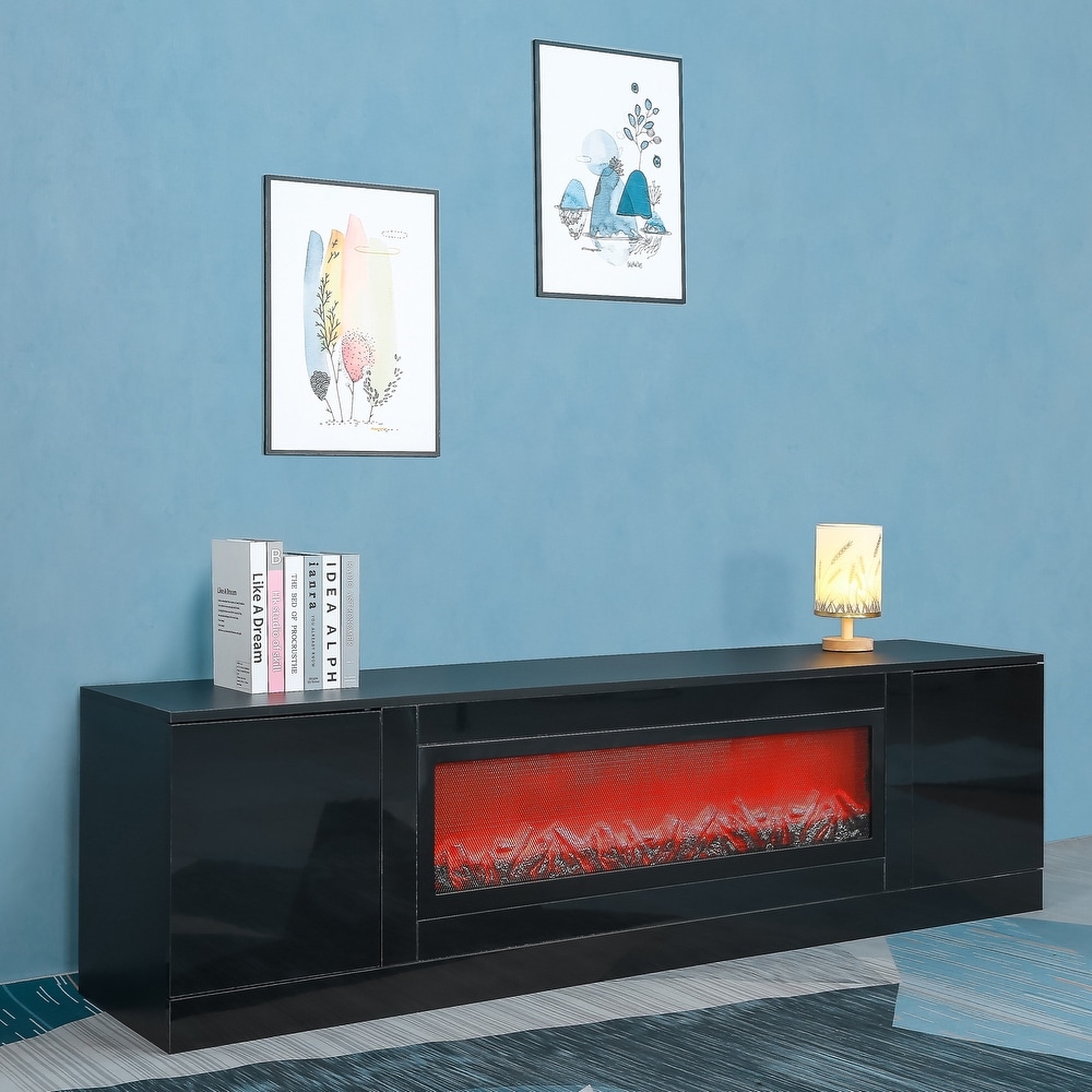 Modern Black Electric Fireplace TV Stand for 75\