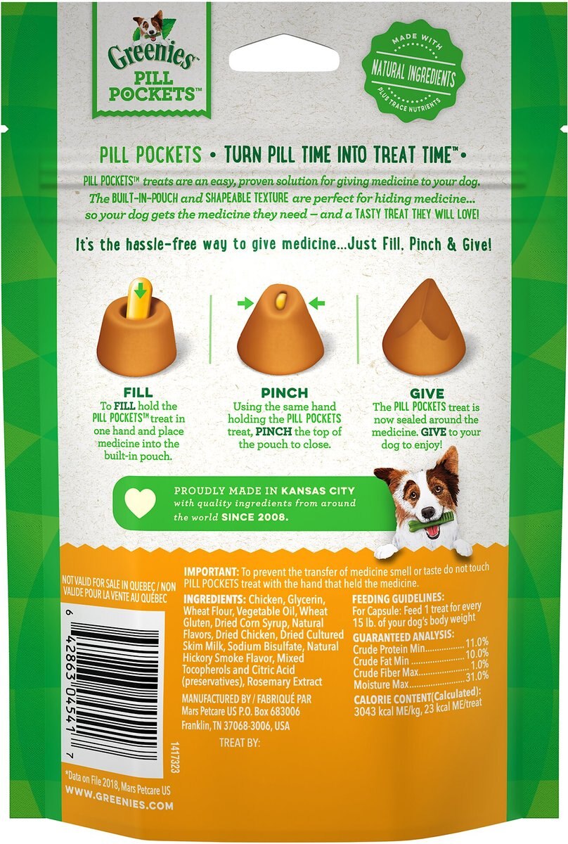 Greenies Pill Pockets Canine Chicken Flavor Dog Treats， Capsule Size