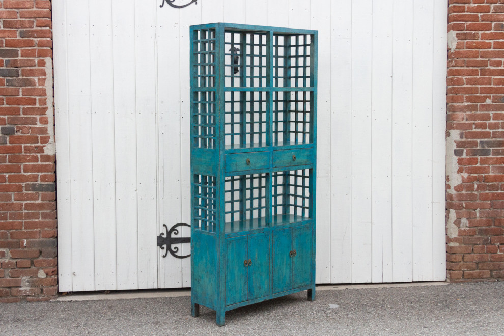 Tall Teal Blue Painted Bookcase Cabinet   Farmhouse   Bookcases   by De cor  Houzz