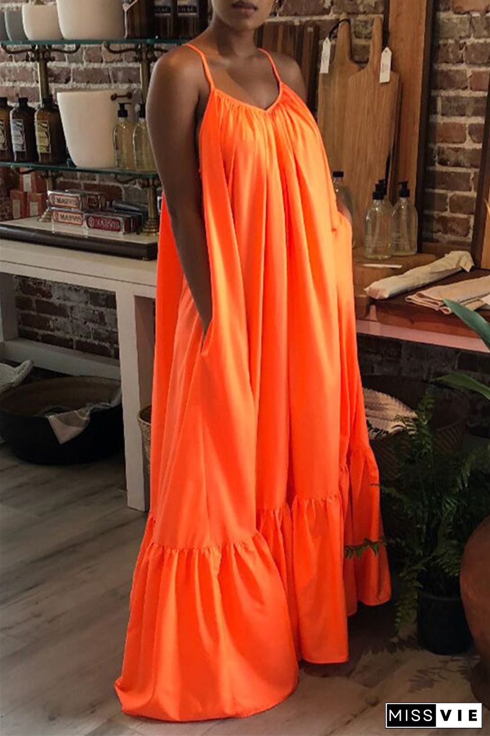 Sexy Casual Solid Backless Spaghetti Strap Loose Sling Dress