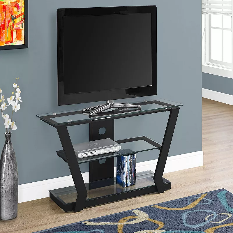 48 Black Contemporary Rectangular TV Stand with Tempered Glass