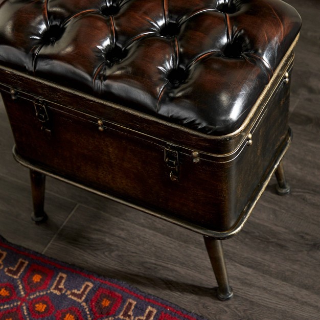 Set Of 3 Vintage Metal And Faux Leather Storage Benches Brown Olivia amp May