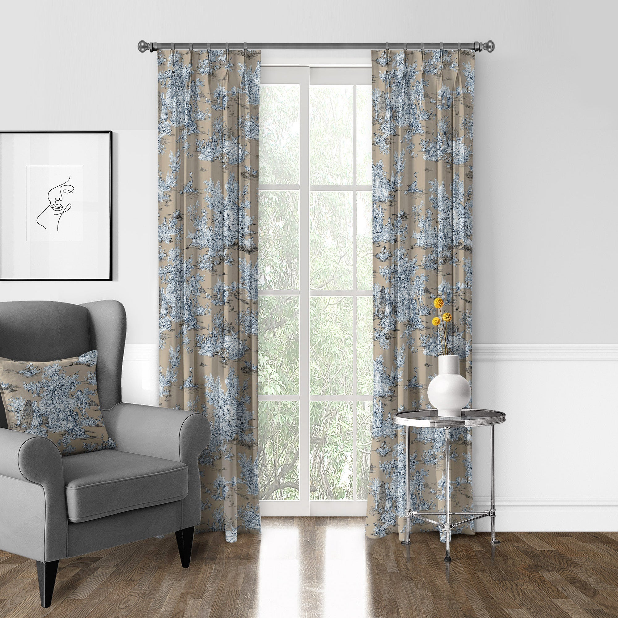 Chateau Blue/Beige Drapery